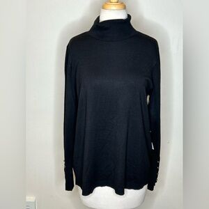 Chico's Black Long Sleeve Turtleneck Size 2 NWT Button Details Rayon